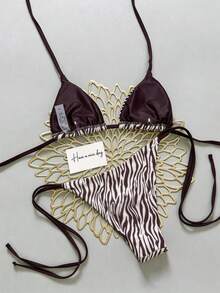 Elavelle Women's Random Print Halter Bikini Set, Spring/Summer Bikinis For Women Sets Bikini Sets Swimwear 2 Piece Set Zebra Bathing Suit Zebra Print Bikini - Multicolor - View 2