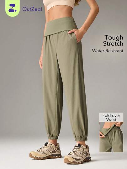 OutZeal Quần thể thao nữ, quần thường ngày, quần jogger, quần năng động, chống thấm nước, nhẹ, co giãn, cạp chun có thể gập lại.