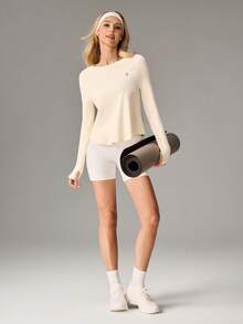 OutZeal 女士抓绒内衬柔软舒适带拇指孔长袖户外T恤，适合秋冬季日常休闲穿着 - 杏色 - 查看 7