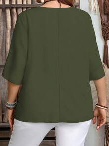 EMERY ROSE Plus Size Casual Minimalist Shirt, Suitable For Summer - Army Green - View 2