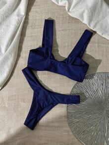 Swim Chiccia Blue Bikini Set For Women With Starfish Detail Ruched Straps And High Cut Bottom - Blue - View 3
