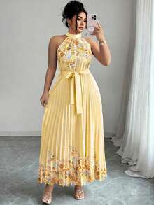 Elenzga 优雅的夏季度假连衣裙，适合大码女士 - 鵝黃色 - 查看 4