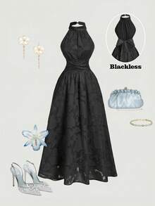 SHEIN MOD Vestido de mujer de longitud media sin mangas con textura minimalista - Negro - Ver 4
