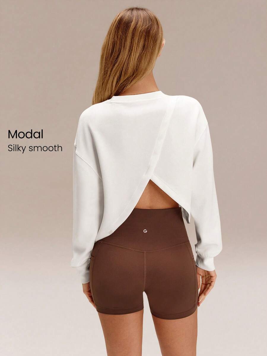 Sudadera cruzada de modal SoftSerene con espalda transpirable, suave y sedosa, para uso diario y casual - Blanco - Ver 1
