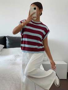 Siren Gaze Áo dệt kim kẻ sọc thanh lịch, kiểu dáng thường ngày dành cho nữ, phù hợp để mặc hàng ngày. - Nhiều màu - Xem 6