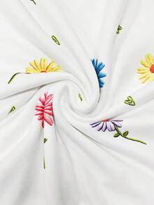 Resyla Floral Print Short Sleeve T-Shirt, Summer T-Shirt, Refreshing Ladies Top, Aesthetic Tee, Denim Effect - Multicolor - View 3