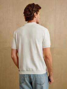 Manfinity Homme 男士休闲商务日常通勤简约百搭纯色纹理面料短袖针织上衣 - 白色 - 查看 3