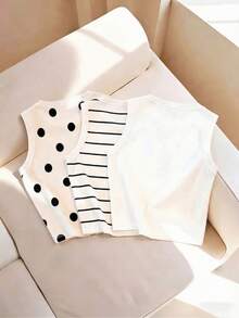Nuevas llegadas de primavera/verano para mujer, tops de camiseta sin mangas con estampados de rayas, lunares y unicolor, un estilo versátil y ajustado que combina con todo - Multicolor 5 - Ver 3