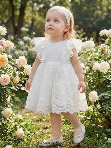 Cozy Pixies Vestido de niña bebé de unicolor, versátil y cómodo, con cuello redondo y sin mangas, con cintura - Blanco - Ver 8