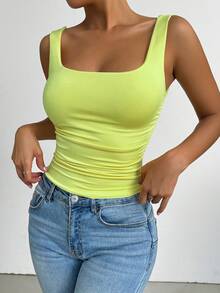 SHEIN PETITE 蝴蝶图案黄色修身背心，女士夏季上衣，适合海滩和泳池派对，时尚性感，适合节日和嘉年华聚会，欧美风，适合夜店、酒吧和度假，性感火辣上衣 - 黃色 - 查看 4