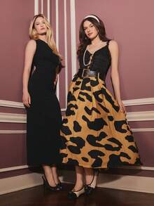 Gossip Girl X SHEIN SHEIN Maija Chân váy nữ cạp cao họa tiết da báo thanh lịch và thời trang. - Nhiều màu - Xem 1