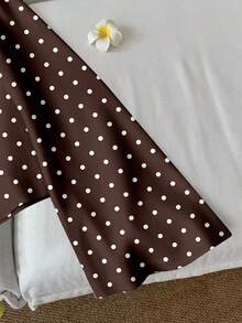 SHEIN LUNE Áo kiểu nữ màu nâu chấm bi, thanh lịch, cổ chữ V, tay loe, thắt nút phía trước – Áo phong cách bohemian sang trọng mùa xuân/hè, thích hợp cho công sở, đám cưới trên đảo nhiệt đới, kỷ niệm, tiệc phù dâu. - Nhiều màu - Xem 4