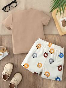 SHEIN Playful Pals 2pcs/Set Infant Toddler Baby Boys' Cartoon Bear Decor Collar Short Sleeve Cardigan & Bear Print Shorts, Baby Boy Shirt & Shorts Set, Ribbed Fabric Set, Baby Boy Clothing Set, Summer Baby Bear Outfit Baby Boy Outfit Baby Boy Shorts Set Baby Boy Bear Outfit Bear Tshirt Toddler Boys Clothes Toddler Boy Outfit Baby Boy Set Boy Outfit Sets Boy Summer Outfit Set Boy Outfit Baby Boy Clothes Boys Outfit Sets Baby Casual Sets Boy Summer Sets - Multicolor - View 2