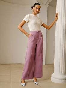 ZEYLAH Damen einfarbige Hosentasche Lässig Hose, Frühling - Violett - Übersicht 6