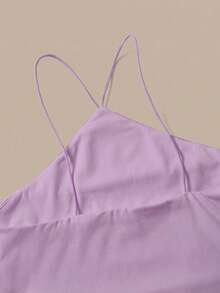 SHEIN BASICS 女士休闲纯色吊带连体衣，夏季 - 紫色 - 查看 6