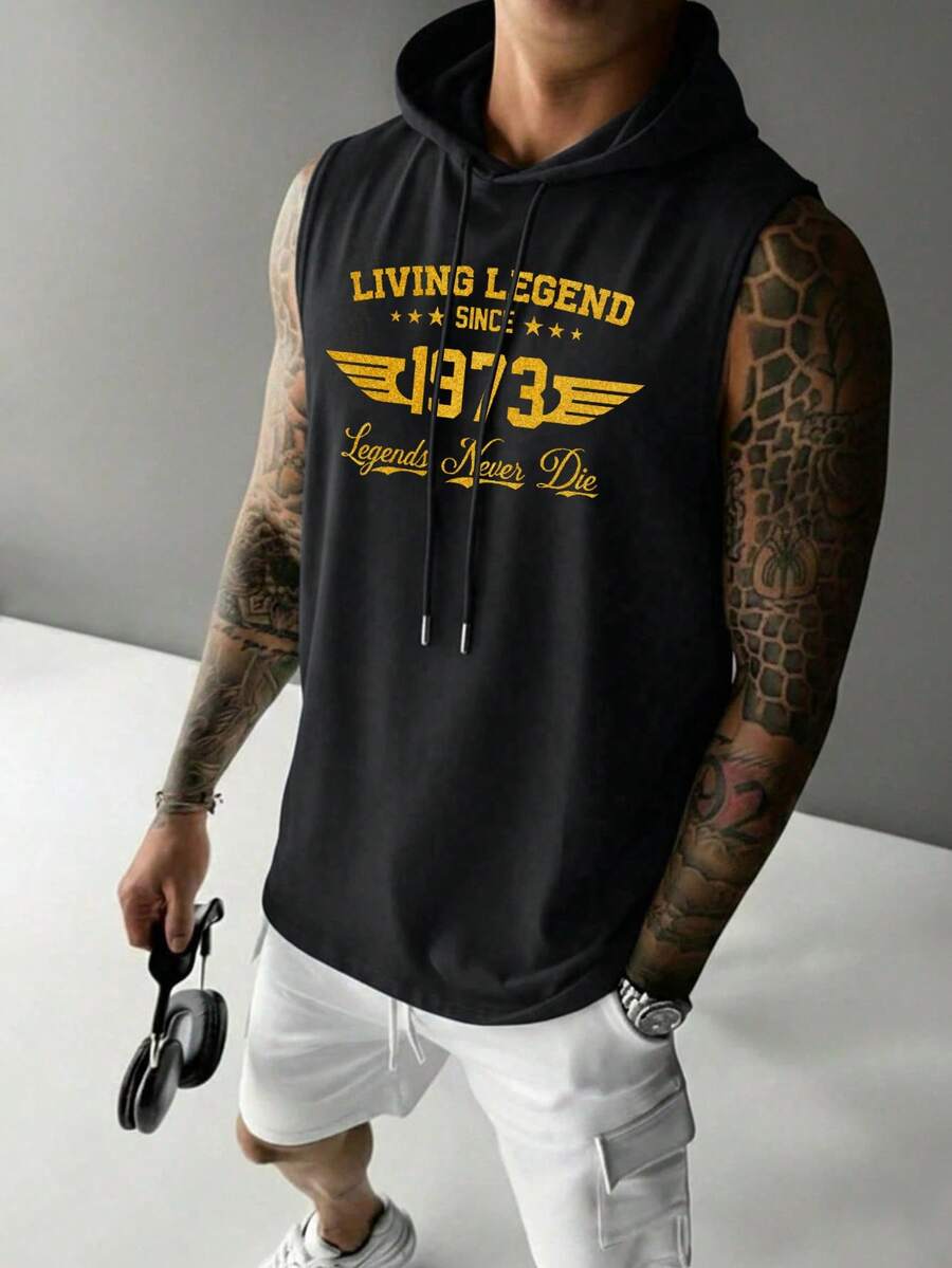 GymBeat Áo tank top thể thao có mũ in họa tiết dành cho nam - màu đen - Xem 1
