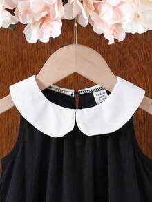 SHEIN 女宝宝可爱学院风宽松彼得潘领连衣裙 - 黑與白 - 查看 5