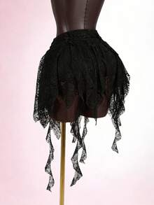 SaltGleam SaltGleam 女士蕾丝刺绣半身裙 - 黑色 - 查看 2