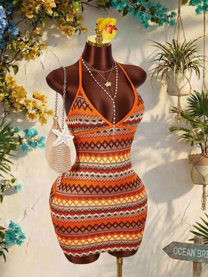 Amplova 女士度假条纹时尚吊带迷你连衣裙