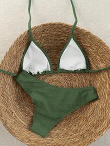 Vaytide 2026 Printemps/Été Femmes Bikini 2 Pièces à Bretelles Fines de Couleur Unie Doux et Mignon à Découpe Haute sur les Côtés Maillot de Bain Zestiva Un Prix Maillots de Bain pour Femmes Ensemble Bikini pour Femmes Maillots de Bain pour Femmes - Militaire verte - Voir 2