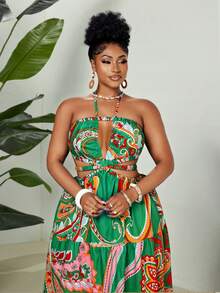 Maweii Plus Size Summer Vacation Beach Sexy Cashew Flower Strapless Dress - Multicolor - View 2