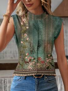 SHEIN LUNE Áo tank top tay ngắn in họa tiết dành cho nữ, kiểu dáng thường ngày, thích hợp cho mùa hè. - Nhiều màu - Xem 5
