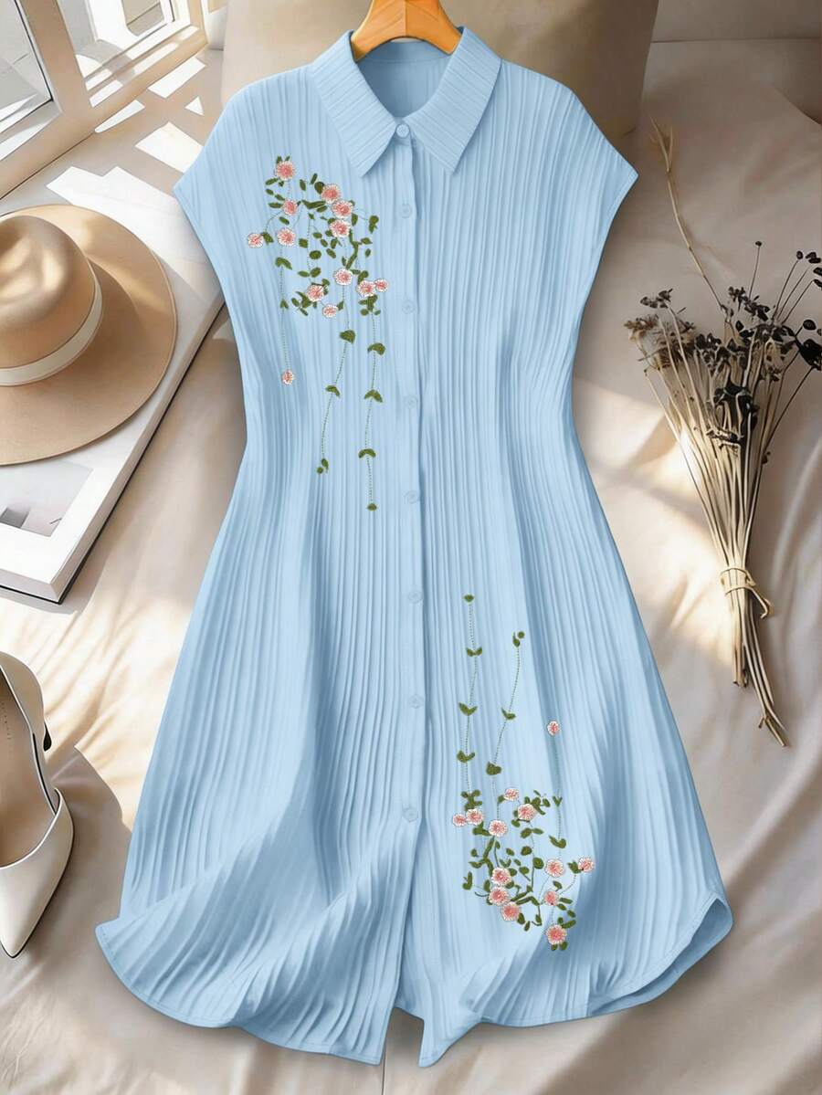 GlowEve CURVE Plus Size Minimalist Versatile Embroidered Dress For Women - Blue - View 1