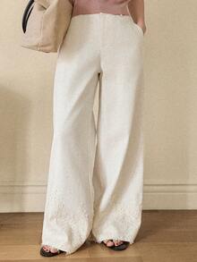 Dazy-Less Women's Loose Fit Lace Patchwork White Jeans With Decorative Hem Design, Suitable For Spring And Summer - Beige - View 5