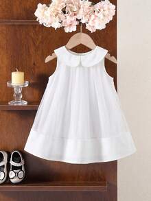 SHEIN 女宝宝可爱学院风宽松彼得潘领连衣裙 - 白色 - 查看 2