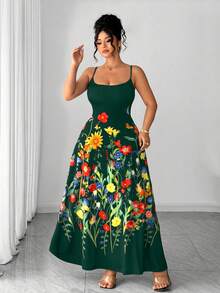 Elenzga 大码女式优雅碎花黄色无袖连衣裙，舒适短袖夏季连衣裙，优雅度假沙滩连衣裙，适合毕业典礼、节日、情人节、音乐节、母亲节、万圣节、感恩节、复活节、国庆节、舞会、约会、派对、婚礼、郊游等场合。大码舞会礼服，女士生日礼服，大码最新款连衣裙，大码女式夏季套装，长款连衣裙，Zanzea 女士碎花连衣裙 - 墨綠色 - 查看 4
