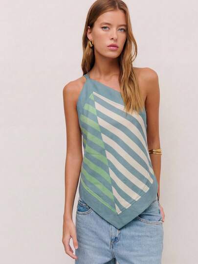 Nöista Áo hai dây kẻ sọc với dây đeo vai màu bạc có thể điều chỉnh và dây buộc phía sau có nơ để điều chỉnh độ vừa vặn. Thích hợp cho mùa xuân, hè, nữ.