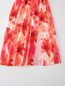 Sparklyn Đầm cổ yếm xẻ tà in hoa cho bé gái tuổi teen, thích hợp cho kỳ nghỉ biển. - trái cam - Xem 8