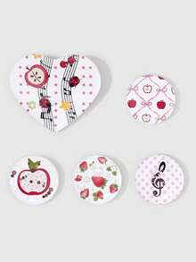 ROMWE Anime 5Pcs Cute Strawberry, Apple, Musical Note Enamel Brooch Pins, Decorative Badges Buttons For Clothes, Bags, For Music Festival & Back To School - Multicolor G - View 8