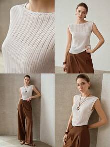 PREMIUM Top de punto sin mangas con textura acanalada y hueca - Blanco - Ver 7