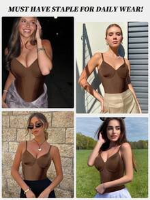 SHEIN 1 chiếc đồ định hình eo liền mạch cho nữ, đai nịt eo, kiểm soát chặt chẽ hai lớp, thoải mái khi mặc hàng ngày với khóa bấm - Màu nâu Sô-cô-la - Xem 6