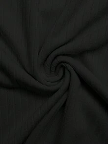 SHEIN LUNE 女士撞色领口袖口高领短袖T恤 - 黑色 - 查看 5