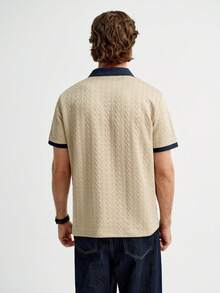 MENRIVO Camisa Polo Casual de Manga Curta com Contraste de Cor para Homens - Caqui - Visão 4