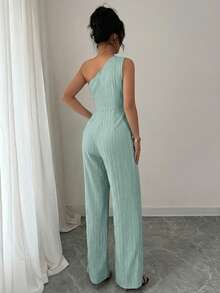 Elenzga 女士优雅春夏无袖连体裤，腰部系带，垂坠阔腿设计，简约时尚，适合都市通勤、约会、休闲散步及各种场合，长款连体裤 - 綠色 - 查看 2