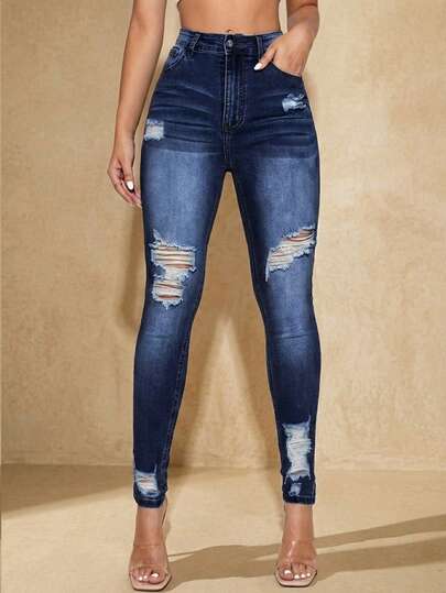 Selenza High Waist Ripped Skinny Jeans