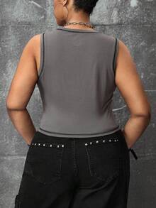 ROMWE Grunge Punk Áo tank top in họa tiết dành cho nữ cỡ lớn - Xám - Xem 5