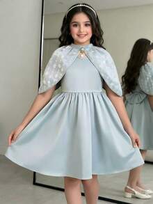 SHEIN Váy dự tiệc Giáng sinh cho bé gái tuổi teen, đính sequin và nơ trang trí. - màu xanh lá - Xem 3