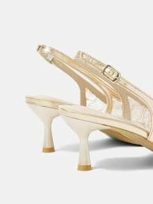 CUCCOO HITCHD Giày cao gót nữ, giày cưới mũi nhọn, màu vàng sâm panh bóng bẩy phối ren thêu kim tuyến, quai gót nhọn, giày cưới thanh lịch kiểu cổ tích, trang phục dự tiệc cho nữ. - Màu be - Xem 5