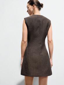 Aveloria Modichic Women's Round Neck Metal Single-Breasted Sleeveless Mini Dress - Multicolor - View 7