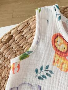 SHEIN Playful Pals Bộ 2 món đồ chơi trẻ em dễ thương in hình sư tử, voi, hươu cao cổ, áo thun ngắn tay và quần short cho bé trai. - trắng - Xem 3