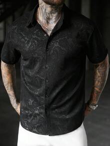 Áo sơ mi nam tay ngắn SLATEMANN kiểu dáng thanh lịch, chất liệu ren jacquard, họa tiết Paisley, màu đen, thích hợp cho các hoạt động thường ngày như đi nghỉ mát, đi biển, tụ họp bạn bè, dự tiệc, đi salon, đi làm văn phòng, phong cách công sở tối giản, đặc biệt phù hợp cho mùa hè. Có thể mặc hoặc làm quà tặng. Quà tặng cho bạn trai/chồng, quà tặng World Cup, quà kỷ niệm/sinh nhật, quà dự tiệc, kỳ nghỉ hè, quà cưới. - màu đen - Xem 5