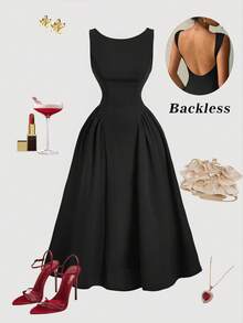 SHEIN MOD Women's Backless Red Dress, Suitable For Valentine's Day, Dates, Parties,Summer Dresses For Women - Black - View 4