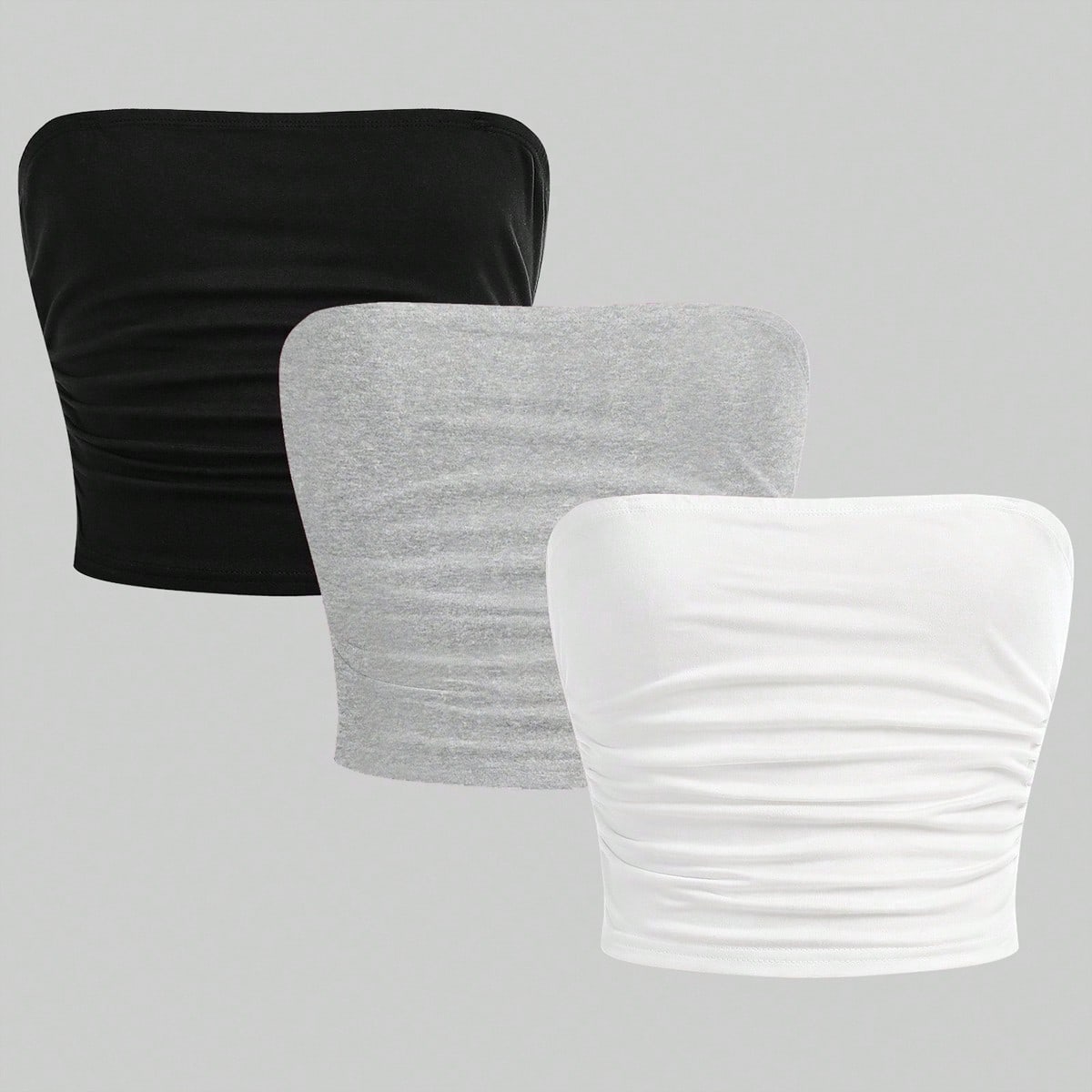 Set de 3 piezas Top tubo acortado con pliegues casual para niñas preadolescentes