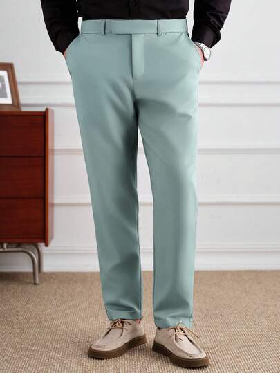 Core Aspect Pantalones de vestir ajustados de color verde menta, pantalones formales de negocios ligeros para hombres, pantalones de traje para hombres