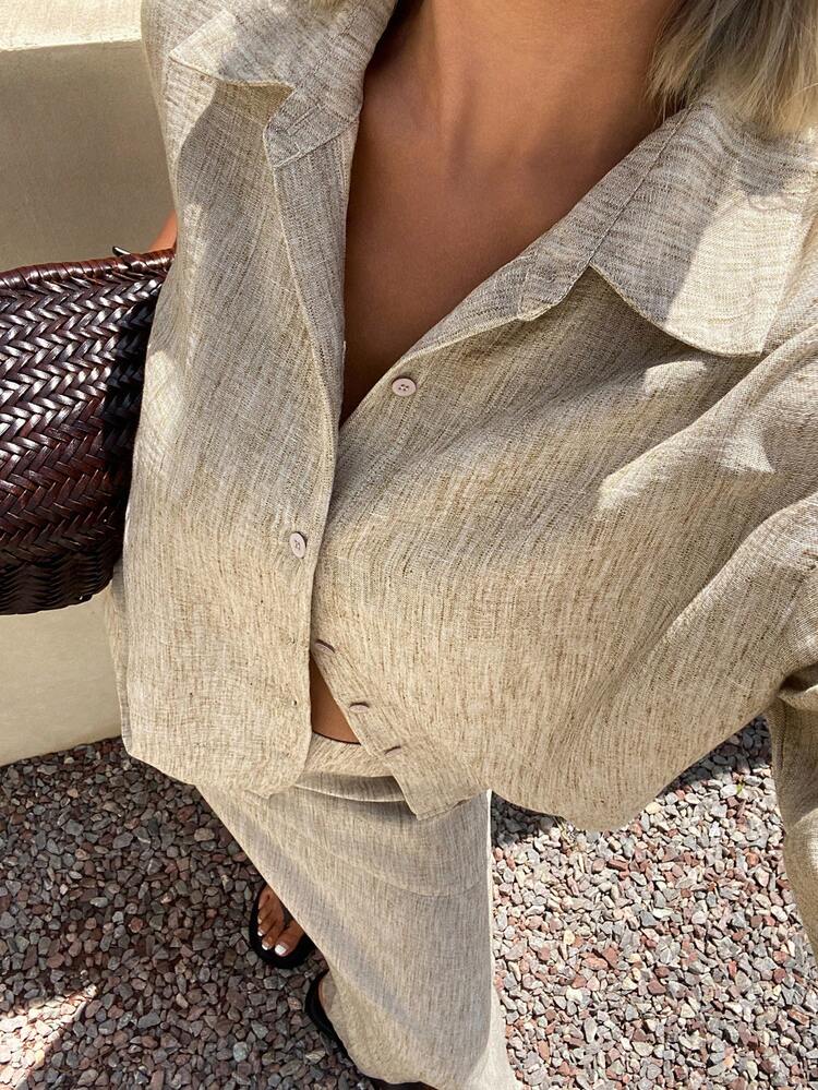 Women's Casual Elegant Loose Long Sleeve Shirt And Long Skirt 2 Pieces Set, Spring & Summer