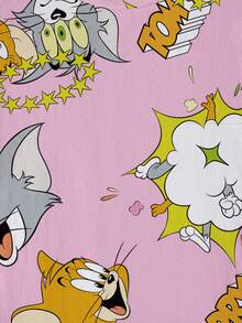 TOM & JERRY X SHEIN 女童圆领卡通字母印花休闲百搭日常短袖T恤 - 白色 - 查看 6